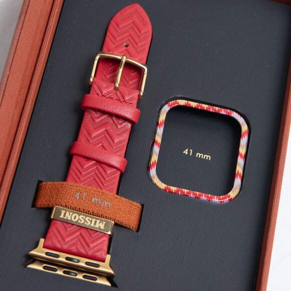 Missoni Zigzag Apple Watch Gift Set Watchband Cover Leather Red New In Box - Picture 2 of 8
